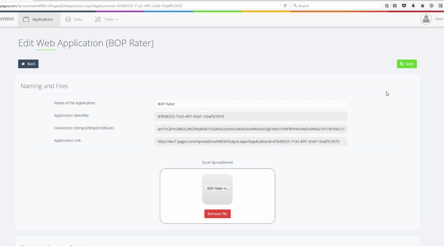 Editing a Web Application in Control Panel