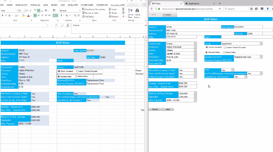 Turning an Excel Based Quoting Tool Into a Web Based Application with Database