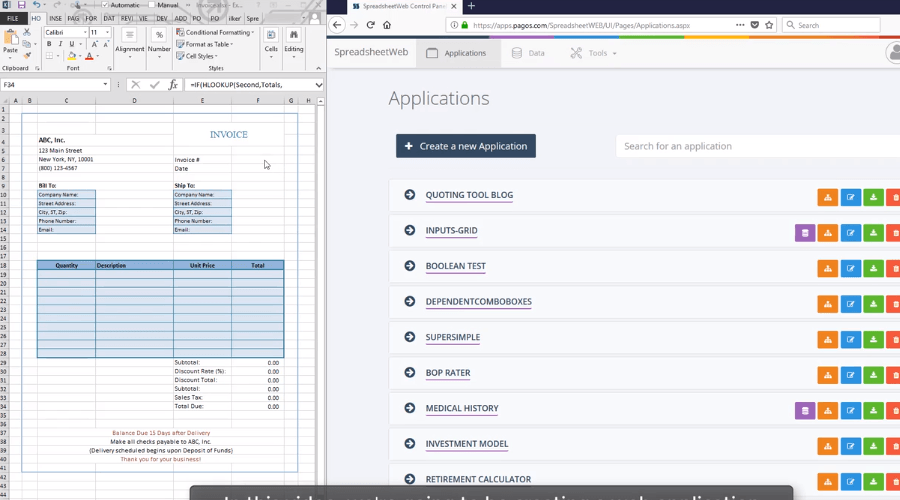 Creating a Web Application from an Excel Invoice