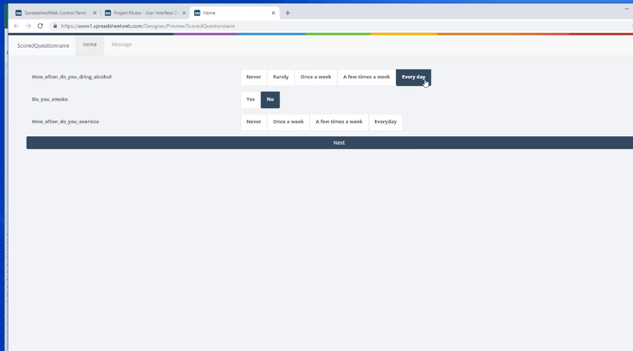 Create an App with SpreadsheetWeb: Scored Questionnaire
